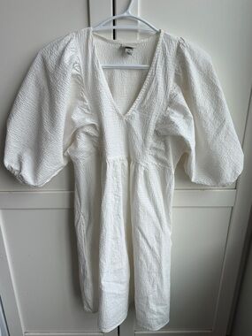 A New Day BOHO White Textured Puff Sleeve Mini Dress XS